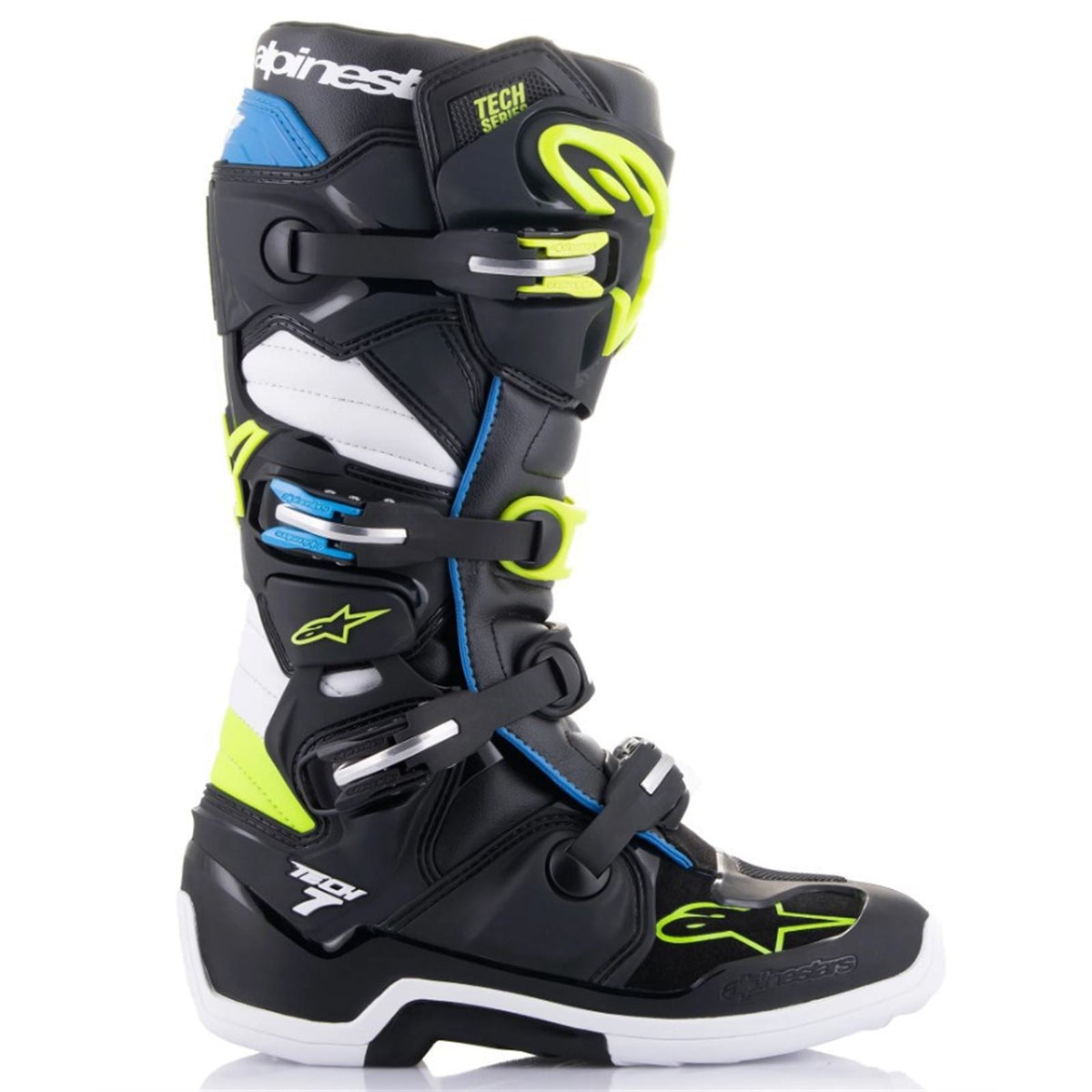 Alpinestars Tech 7 Boots Black/White/Blue/Yellow Flou – Bike Kings